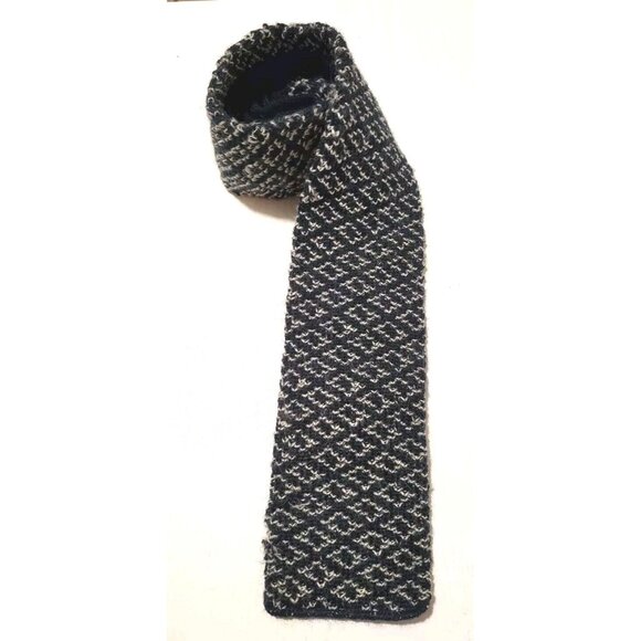 Vtg Rooster Rufflernit Square End Sock Tie Blue & White Wool & Mohair Necktie - Picture 4 of 6